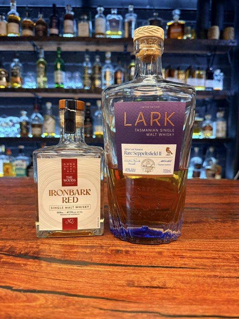 Australian whisky bottles on the Blind Pig bar
