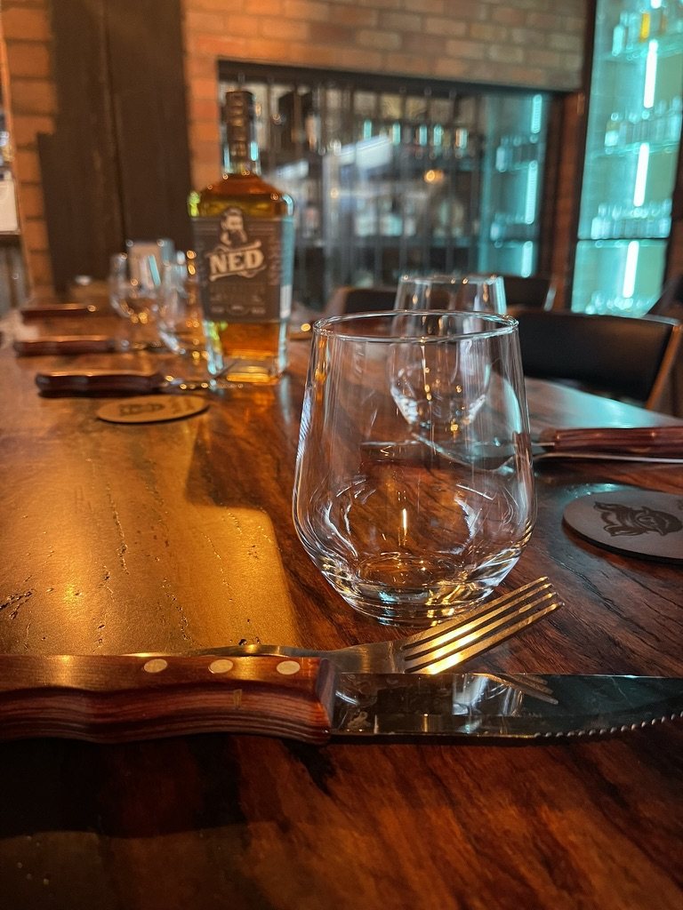 Whisky tasting table inside The Blind Pig